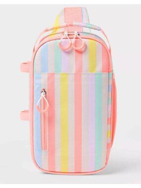 6 Cans/4.5qt Soft Sided Cooler - Sun Squad - Striped: Zip Closure, Adjustable S